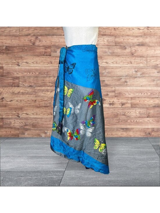 Silky Wraps Dresses & Skirts - Boho Wrap Skirt Double Layer Sari Multi Wear 36 Butterflies Festival Hippie